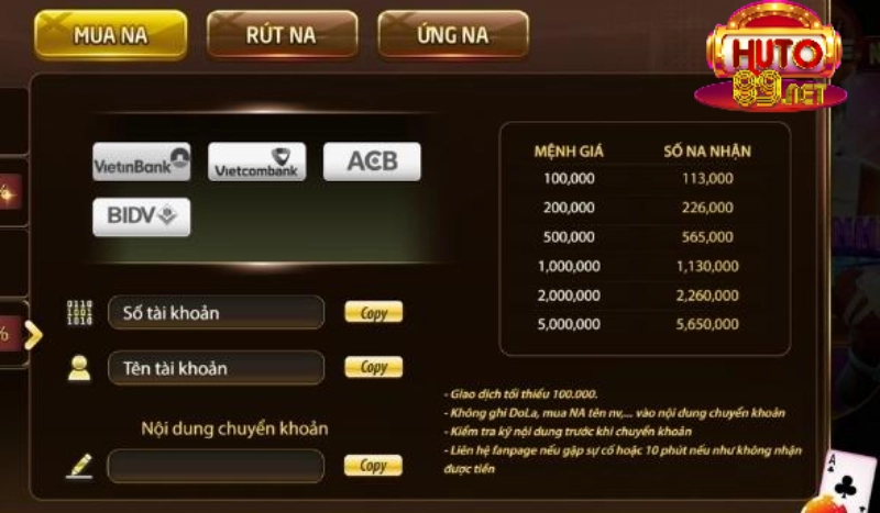 Huto89 - Cổng game đổi thưởng đỉnh cao 2025 top 1 thị trường 18 Hướng dẫn các bước nạp tiền chi tiết tại Huto89